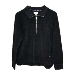 Clavin Klein Black Shepa Or Teddy Fleece Quarter Zip Womens Pullover Size Small